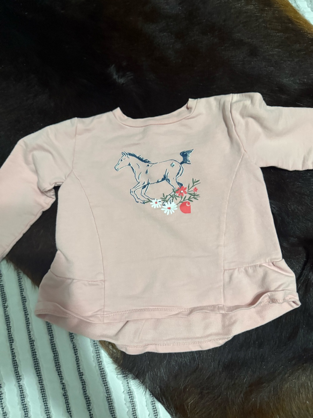 Carhartt Pink Long Sleeve Tee with Horse & Floral Graphic